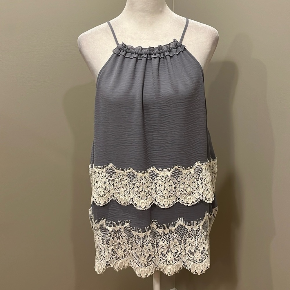Loft Sleeveless Grey Lace Blouse Top